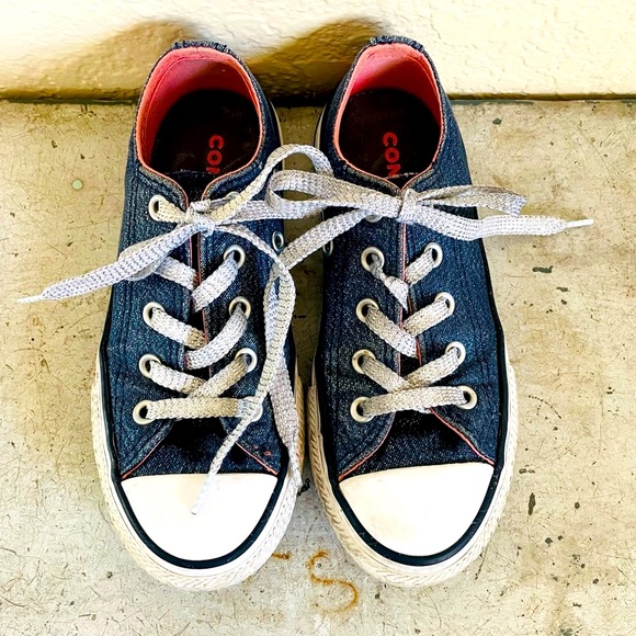 Kids Converse All Star Blue Glitter Low Top Sneakers - Picture 2 of 11